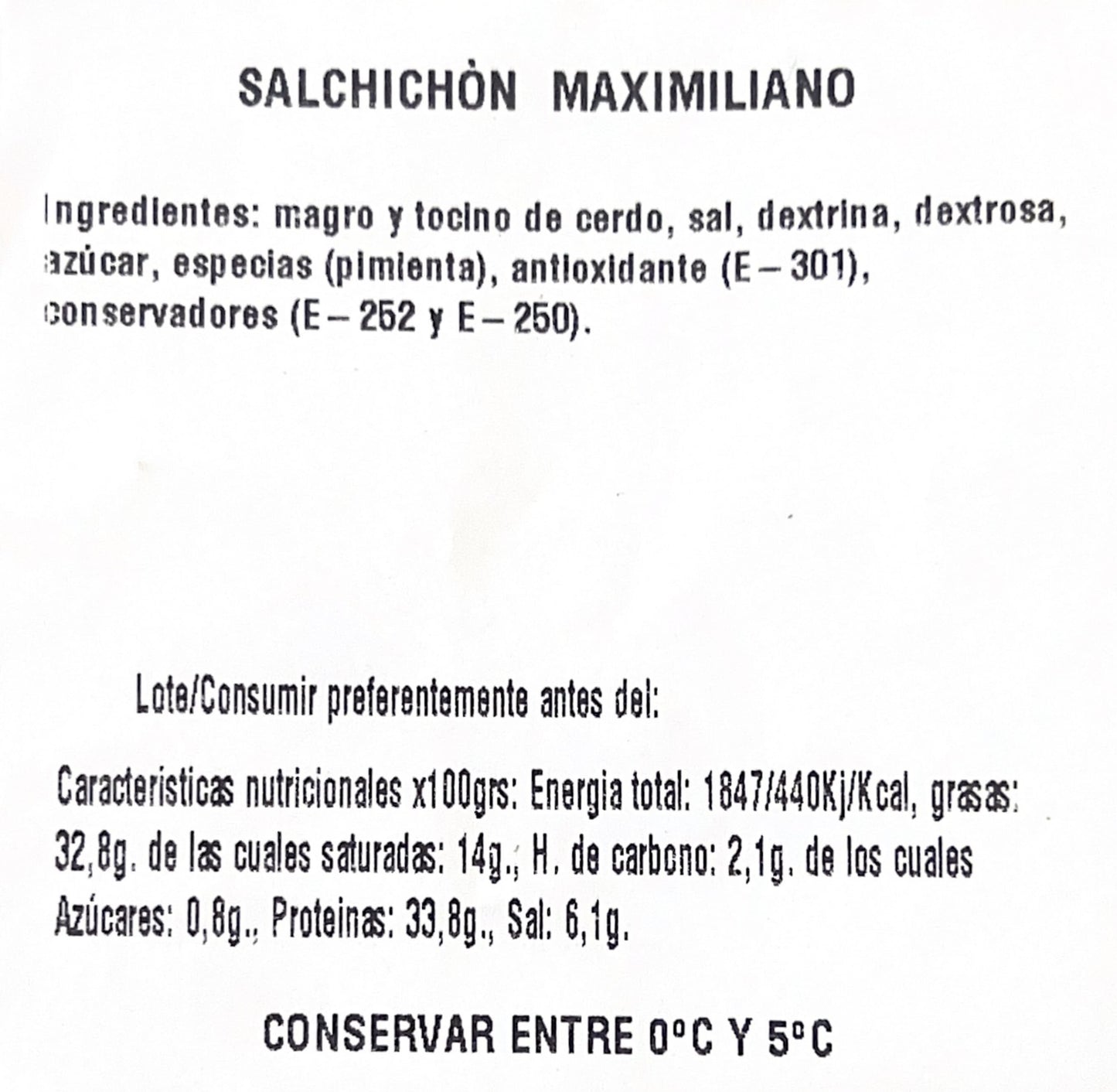 Caisse de Salchichón Maximiliano tranché à la machine 100gr Caisse de Salchichón Maximiliano tranché à la machine 100gr